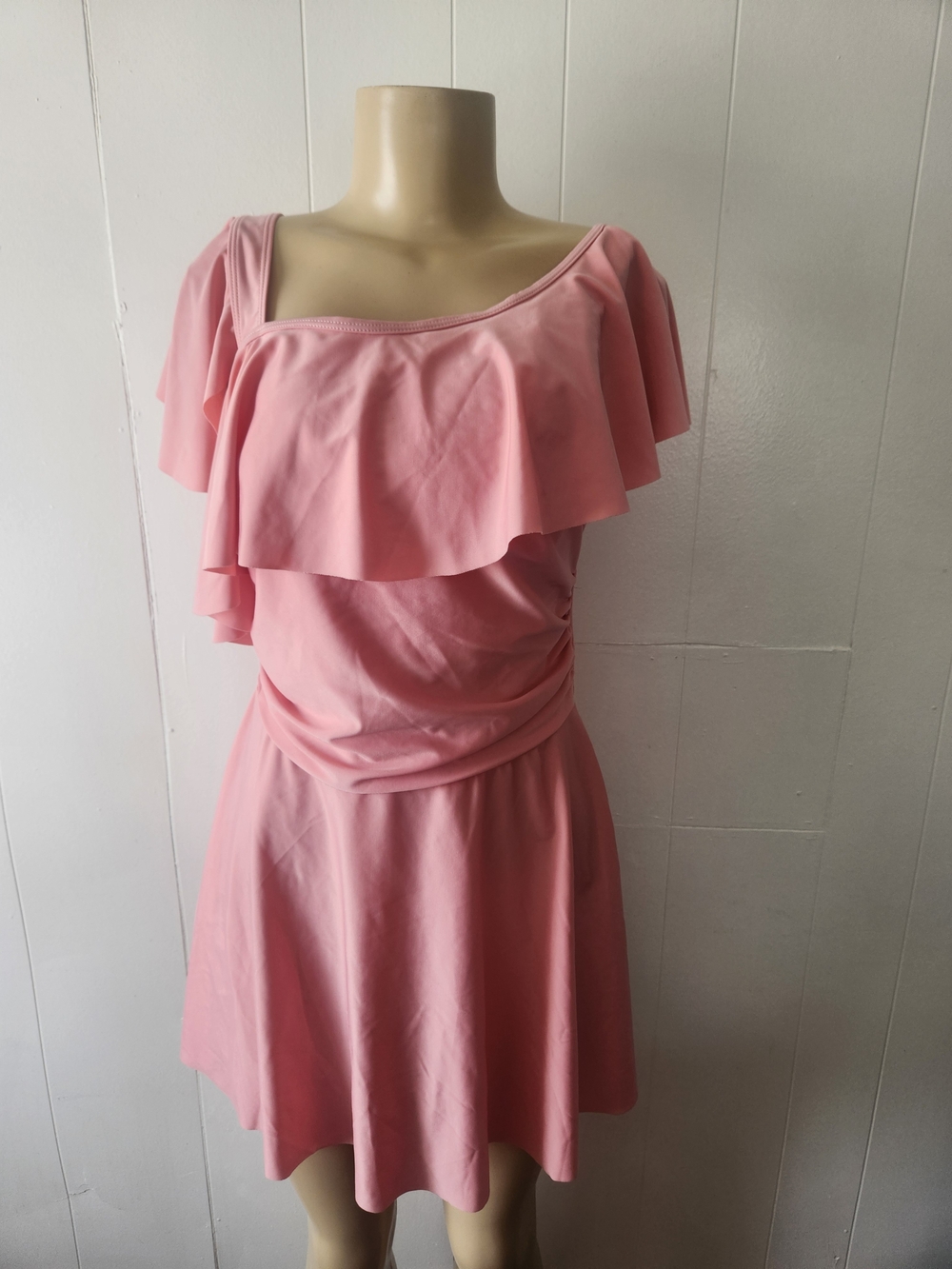 SHEIN Pink Ruffle One-Shoulder Swimdress